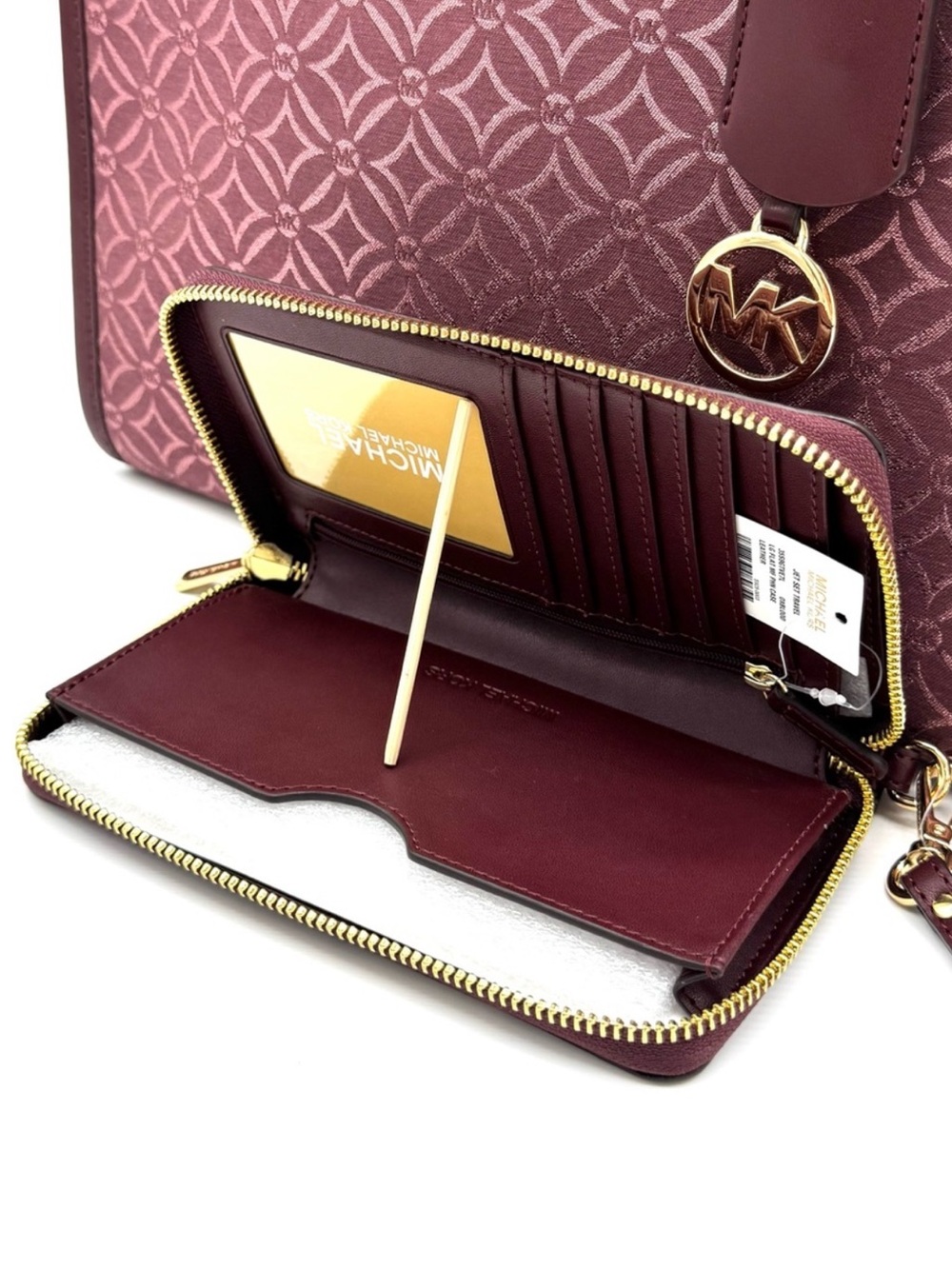 Michael Kors Medium Mirella Tote Bag & Matching Phone Case Wallet - Ox Blood - Picture 9 of 10